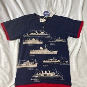 🆕 Hatley Navy Tee with Red Trim and Ship Sketches
